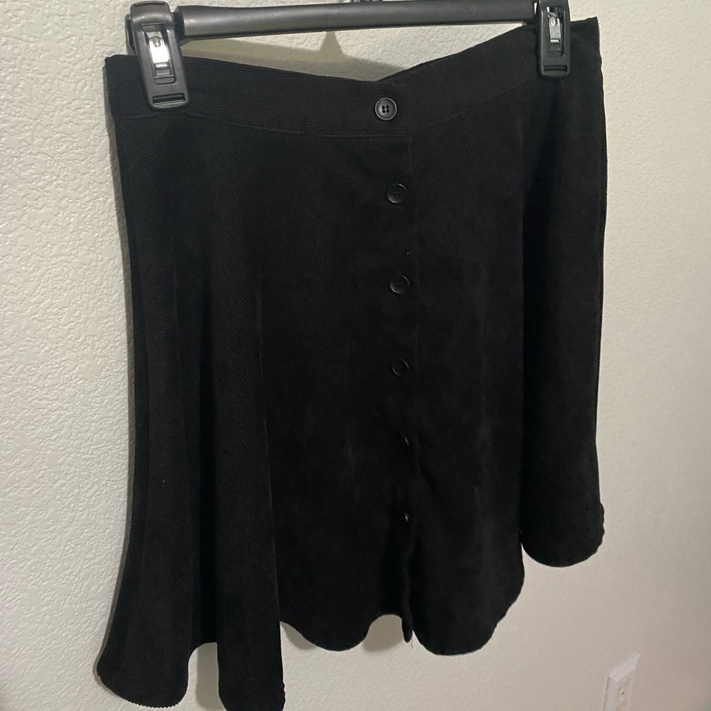 Black Velour Fabric Button Up Circle Skirt